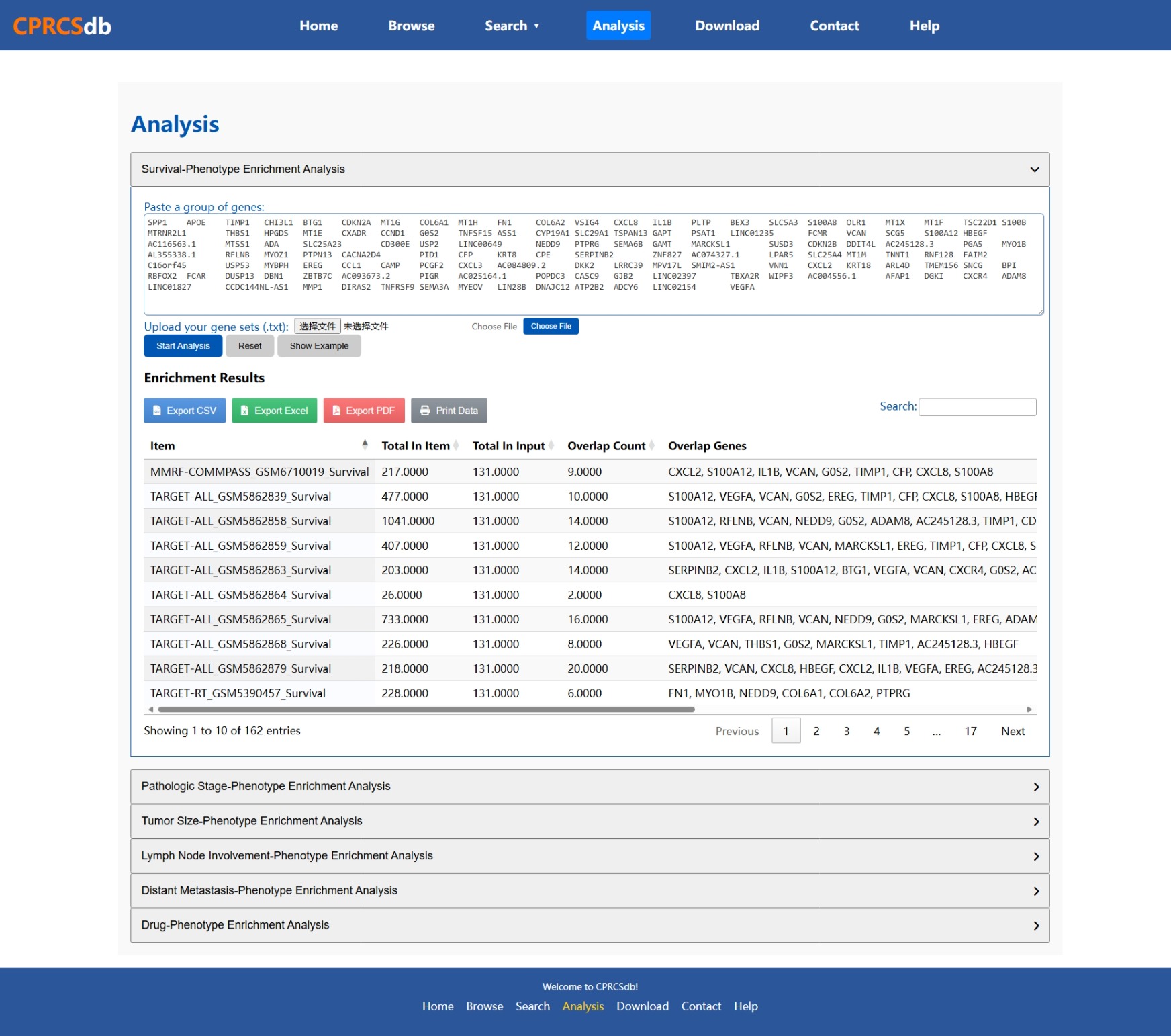 Analysis Interface Help